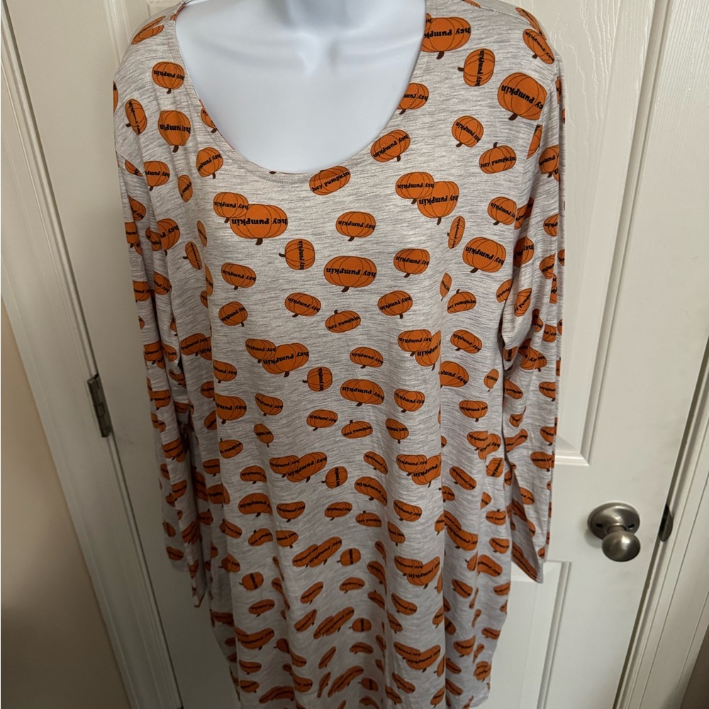 Dress Plus Fall Teacher Casual Womens 3X Riley & James Gray "Hey Pumpkin" NWT